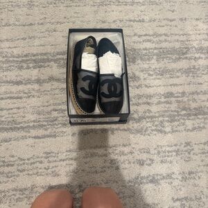 Black Espadrille Slip-On Grosgrain Mesh espadrille Shoes with Interlocking Logo